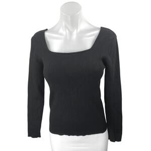 Pink Martini Women's Black Rib Knit Long Sleeve Square Neck Sweater Top Size XS